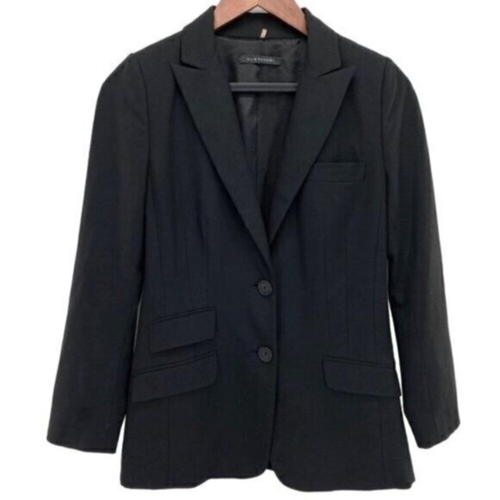 Elie Tahari Womens Black Wool Blend Blazer Relaxed Single Breasted Jacket